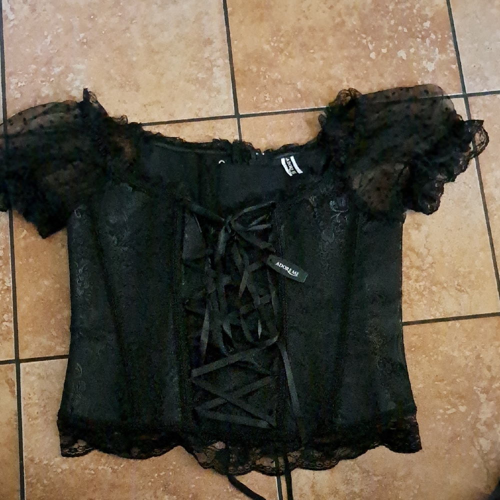 Adore Me Black Lace Corset Blouse